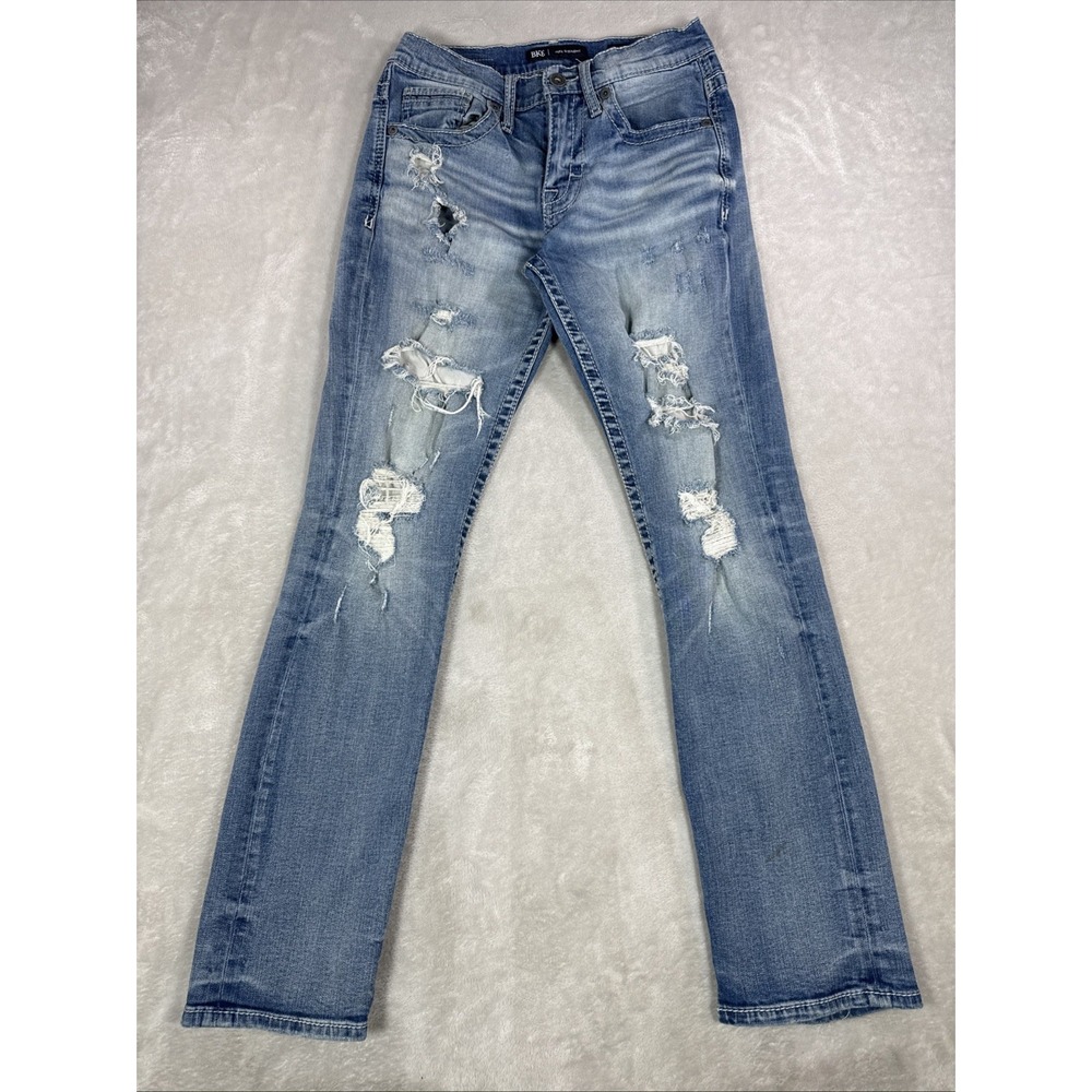 BKE Jake Straight Jeans Men's 29X32 Light Blue Distressed & Ripped 5 Pocket